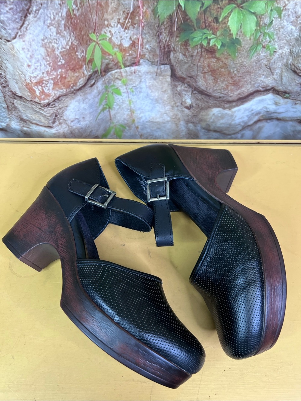 BOC Black Perforated Y2K Style Platform Boho Mary Jane Clogs, 11 - Picture 8 of 11